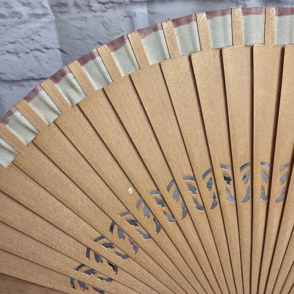 Floral Handheld Fan - Pink and Tan - Picture 8 of 10
